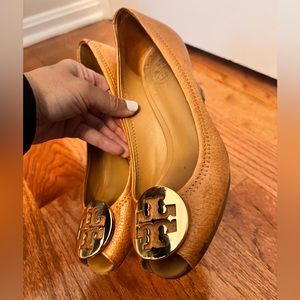 Tory Burch Beige Peep Toe Wedges